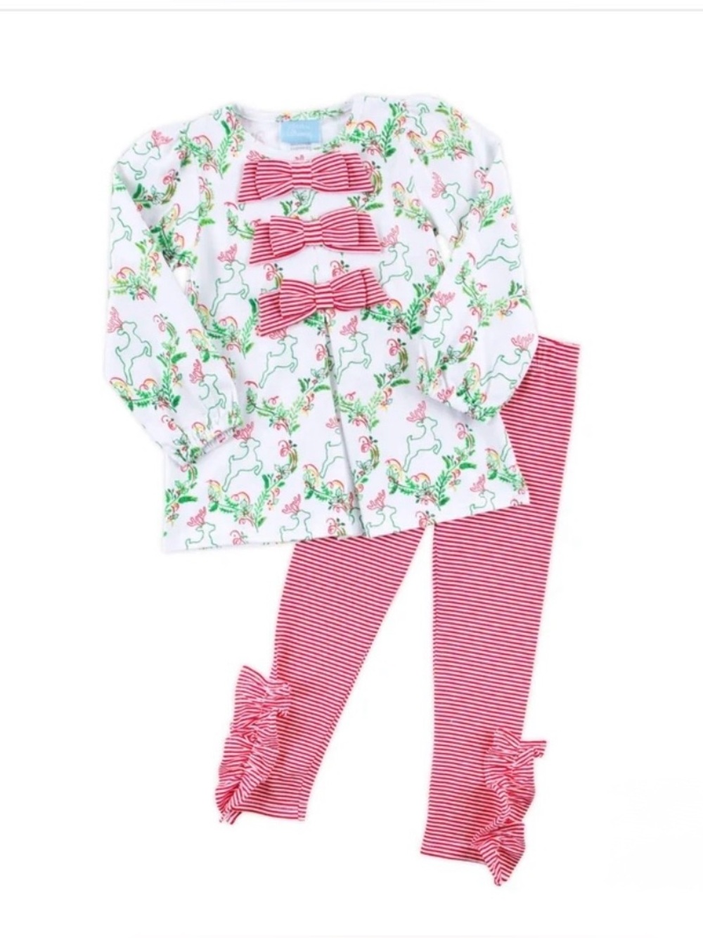 NWOT Classic Whimsy Girls White Christmas Print Top & Red Stripe Leggings